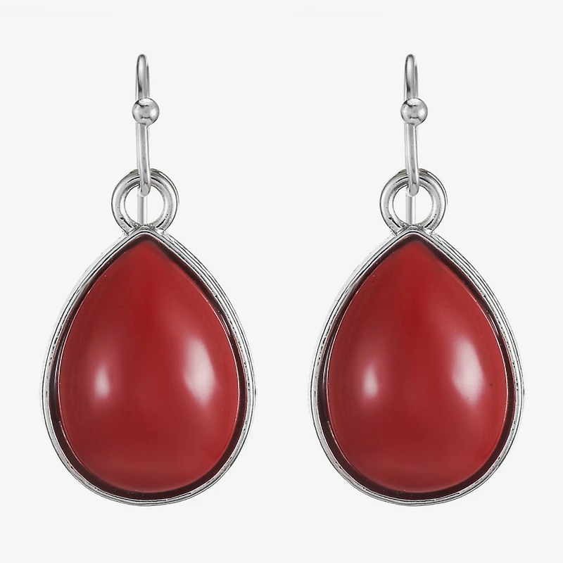 Mixit Silver Tone Womens Red Drop Earrings