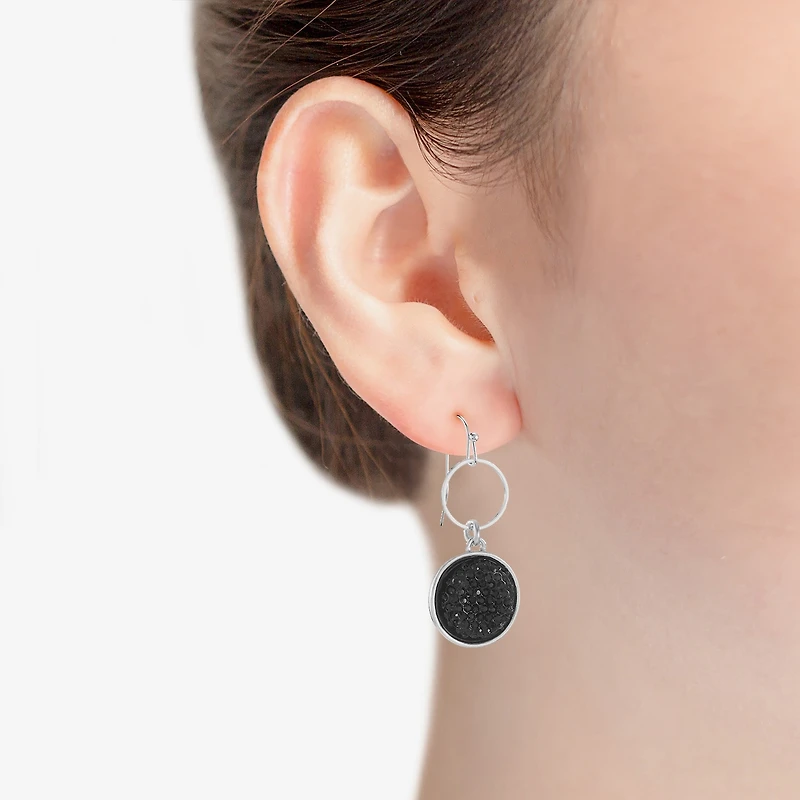 Mixit Womens Black Round Drop Earrings