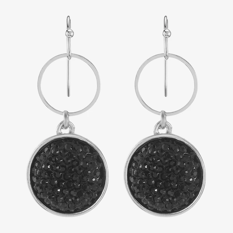 Mixit Womens Black Round Drop Earrings