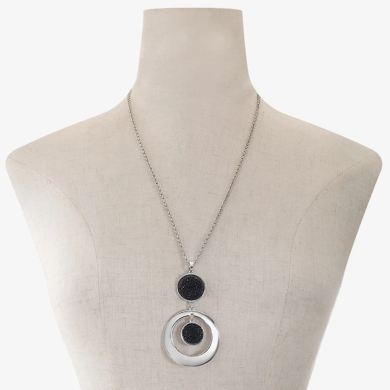 Mixit Womens Black Round 24 Inch Pendant Necklace