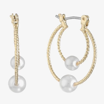 Monet Jewelry Womens White Simulated Pearl 22mm Hypoallergenic Hoop Earrings