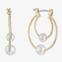 Monet Jewelry Womens White Simulated Pearl 22mm Hypoallergenic Hoop Earrings