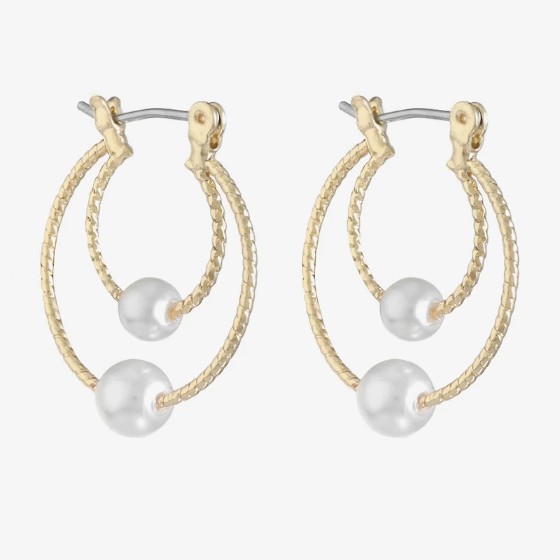 Monet Jewelry Womens White Simulated Pearl 22mm Hypoallergenic Hoop Earrings