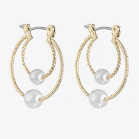 Monet Jewelry Womens White Simulated Pearl 22mm Hypoallergenic Hoop Earrings