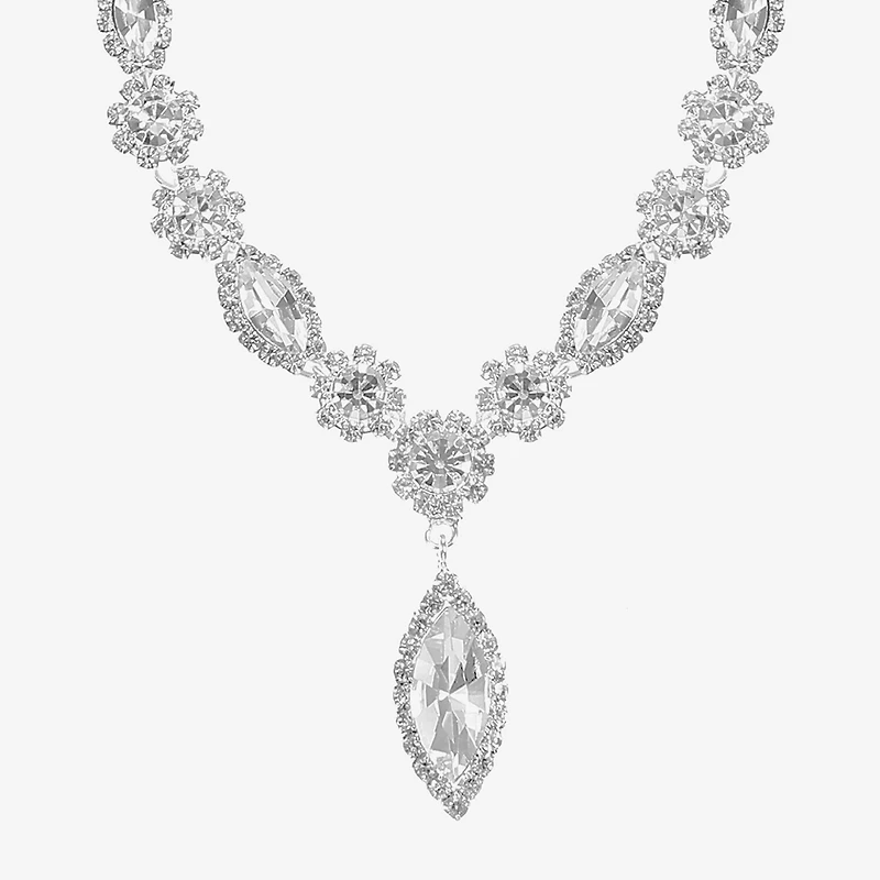 Monet Jewelry Timeless Silver Tone Womens Crystal 17 Inch Y Necklace
