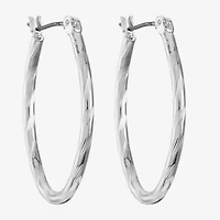 Liz Claiborne® Silver-Tone, Textured Oval Hoop Earrings