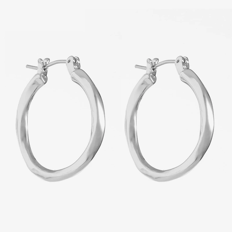 Liz Claiborne Silver Tone Twist Womens 24mm Hypoallergenic Hoop Earrings