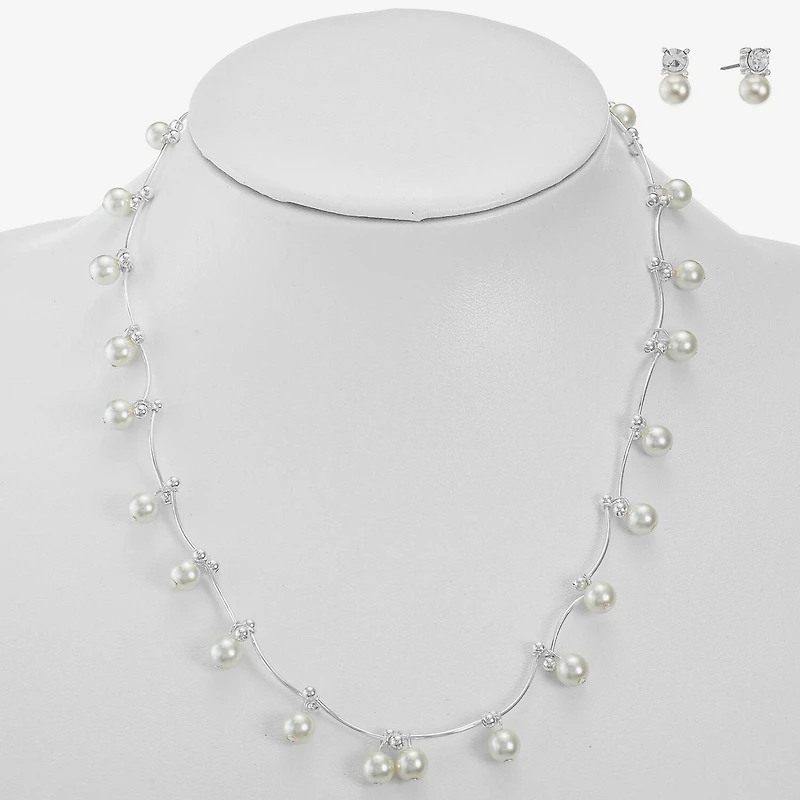 Monet Jewelry Timeless Collar Necklace And Stud Earring Womens Simulated Pearl 2-pc. Set