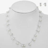 Monet Jewelry Timeless Collar Necklace And Stud Earring Womens Simulated Pearl 2-pc. Set