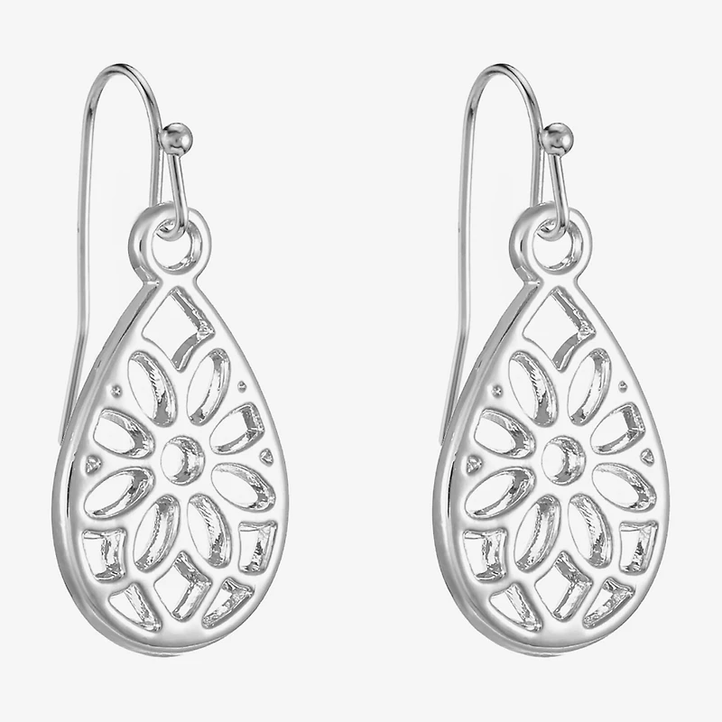 Liz Claiborne Silver Tone Openwork Womens Drop Earrings