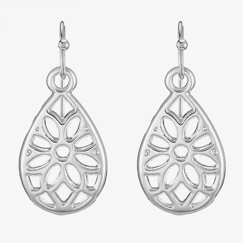 Liz Claiborne Silver Tone Openwork Womens Drop Earrings