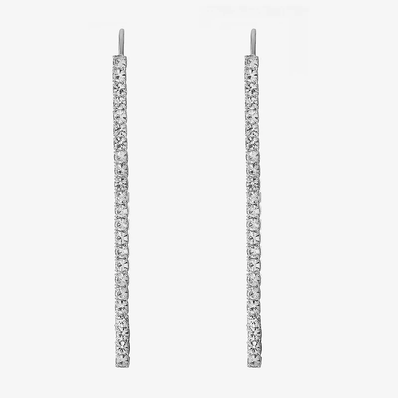 Monet Jewelry Timeless Silver Tone Linear Womens Crystal Drop Earrings