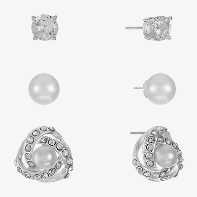 Monet Jewelry Timeless Womens Simulated Pearl Hypoallergenic 3 Pair Earring Set