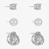 Monet Jewelry Timeless Womens Simulated Pearl Hypoallergenic 3 Pair Earring Set