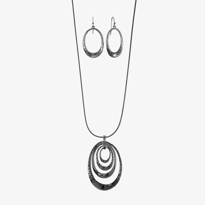 Liz Claiborne Hematite Pendant Necklace And Drop Earring Womens 2-pc. Jewelry Set