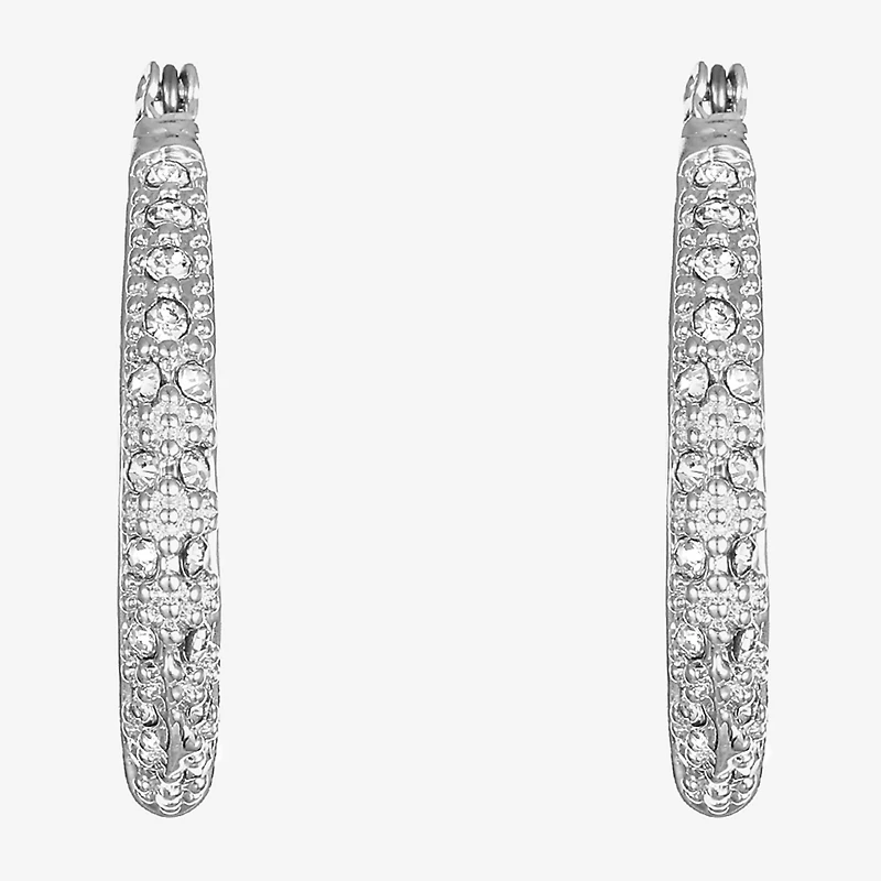 Liz Claiborne® Silver-Tone & Crystal Hoop Earrings