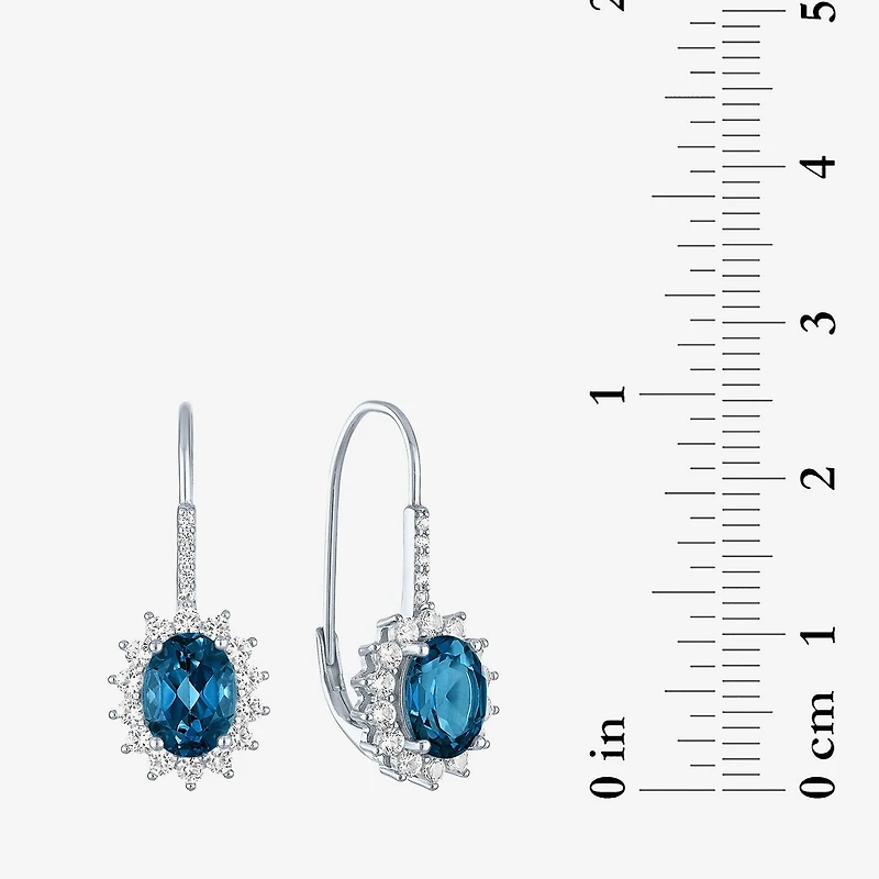 Womens Genuine Blue Topaz Sterling Silver Oval Drop Earrings