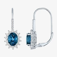 Womens Genuine Blue Topaz Sterling Silver Oval Drop Earrings
