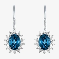 Womens Genuine Blue Topaz Sterling Silver Oval Drop Earrings