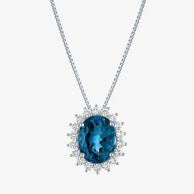 Womens Genuine Blue Topaz Sterling Silver Oval 16 Inch Pendant Necklace