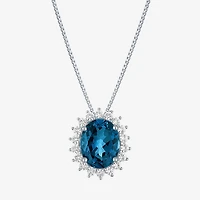 Womens Genuine Blue Topaz Sterling Silver Oval 16 Inch Pendant Necklace