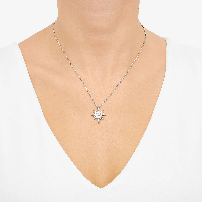 Diamonart Womens White Cubic Zirconia Sterling Silver Star 18 Inch Pendant Necklace