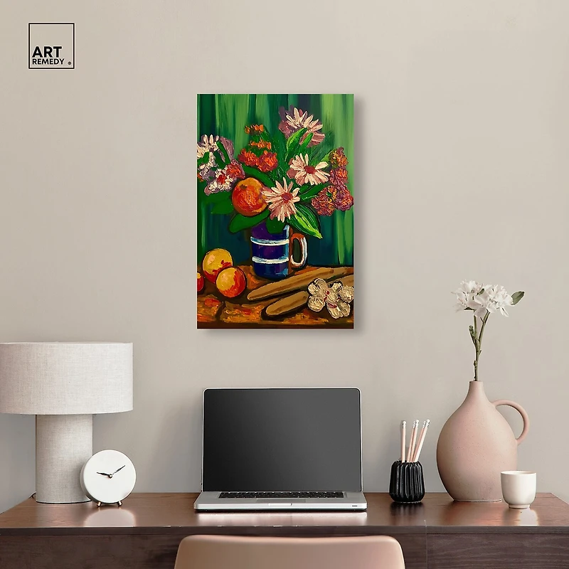 ART REMEDY® "Floral Vase And Fruits" Giclee Floral And Botanical Canvas Art