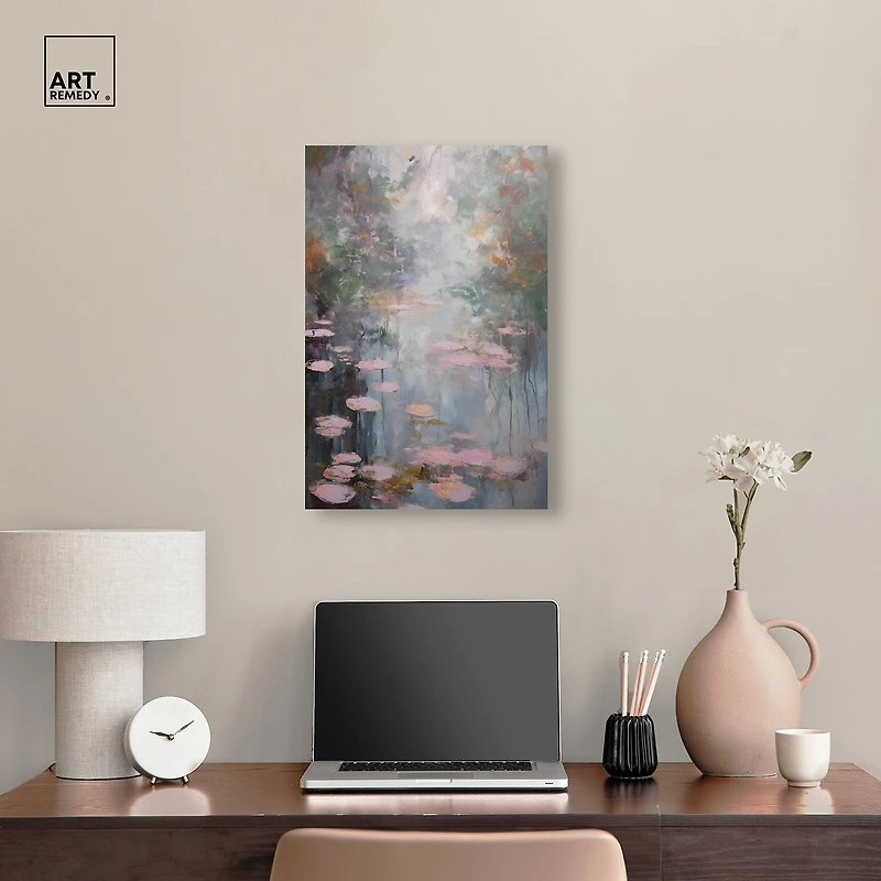 ART REMEDY® "Pink Impressionisty Lilypads" Giclee Nature And Landscape Canvas Art