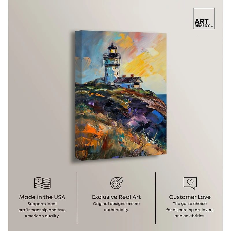 ART REMEDY® "Colorful Lighthouse" Giclee Nautical And Coastal Canvas Art