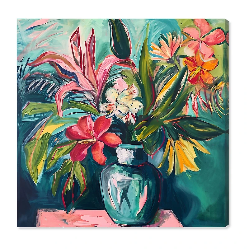 ART REMEDY® "Vase Of Bright Tropical Flowers" Giclee Floral And Botanical Canvas Art
