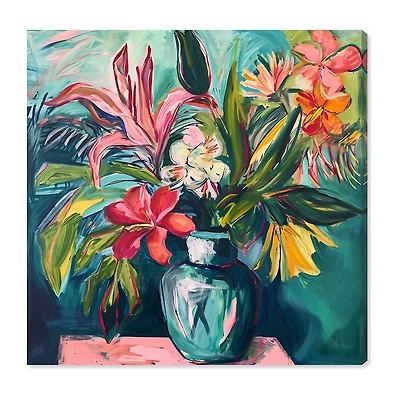 ART REMEDY® "Vase Of Bright Tropical Flowers" Giclee Floral And Botanical Canvas Art