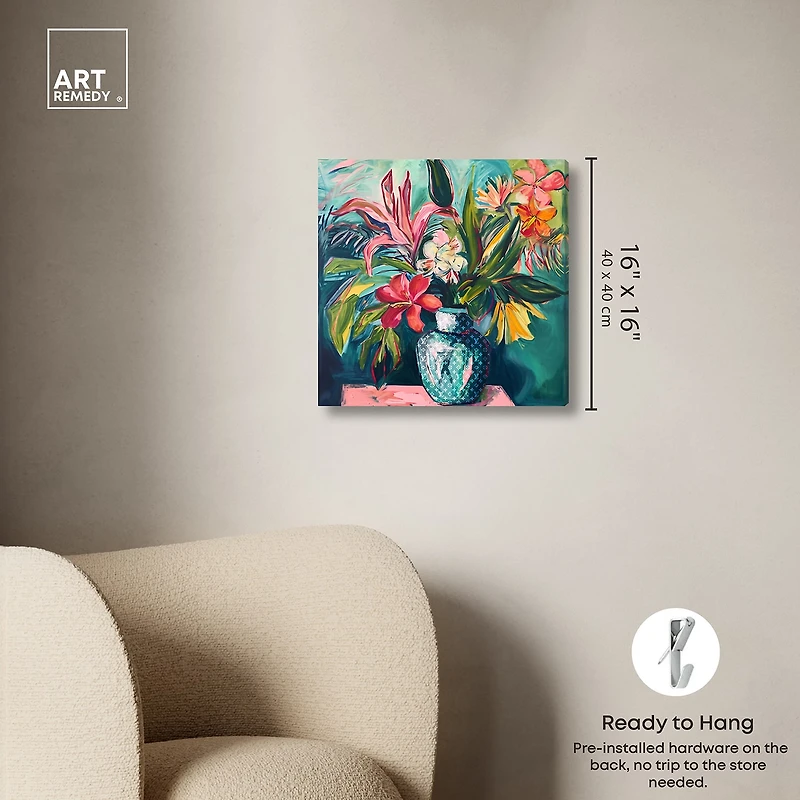 ART REMEDY® "Vase Of Tropical Flowers" Giclee Floral And Botanical Canvas Art