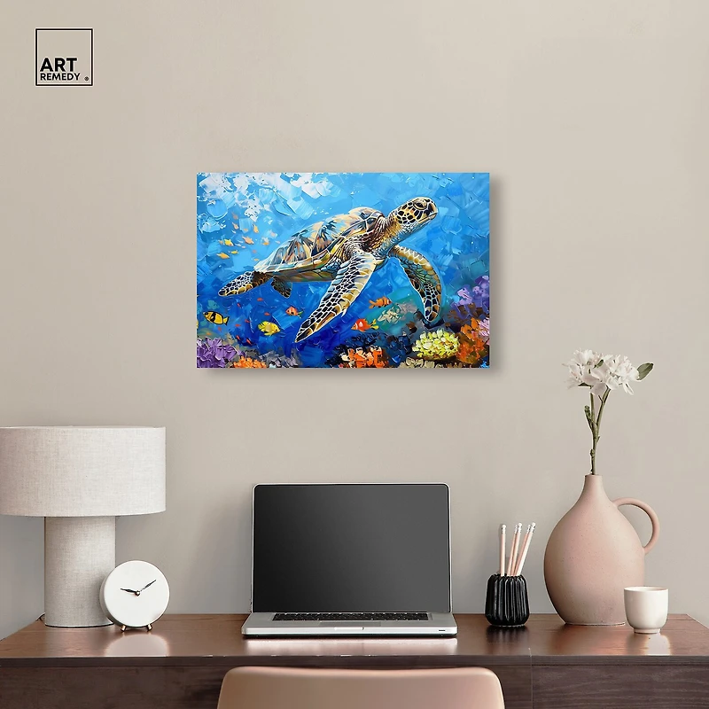 ART REMEDY® "Turtle Swimming" Giclee Animals Canvas Art