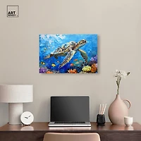 ART REMEDY® "Turtle Swimming" Giclee Animals Canvas Art