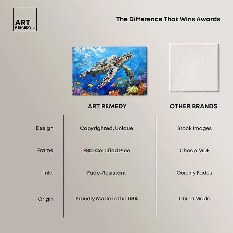 ART REMEDY® "Turtle Swimming" Giclee Animals Canvas Art