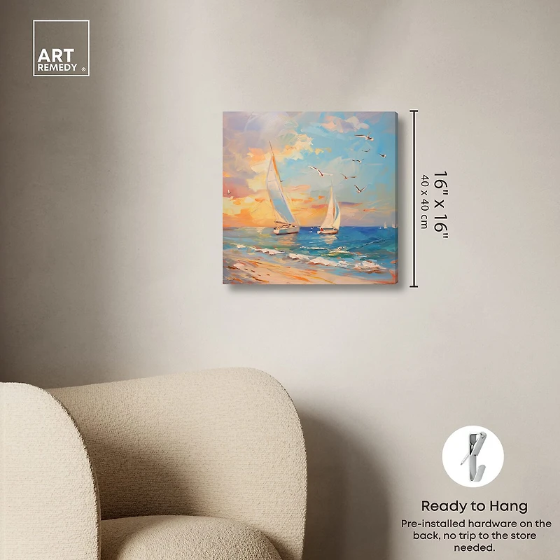 ART REMEDY® "Sailboats In The Sunset" Giclee Nautical And Coastal Canvas Art