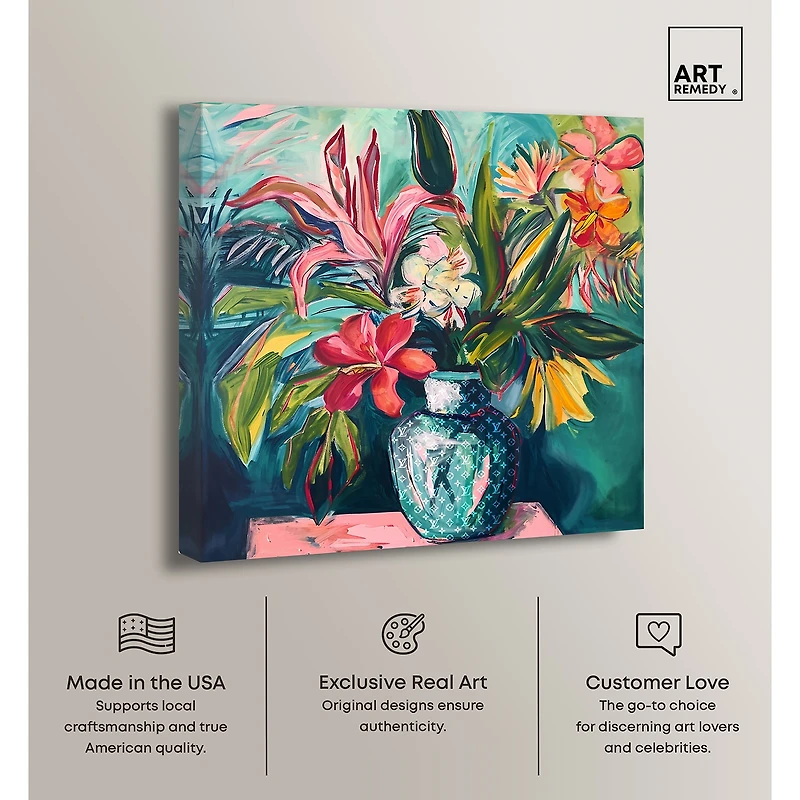 ART REMEDY® "Vase Of Tropical Flowers" Giclee Floral And Botanical Canvas Art