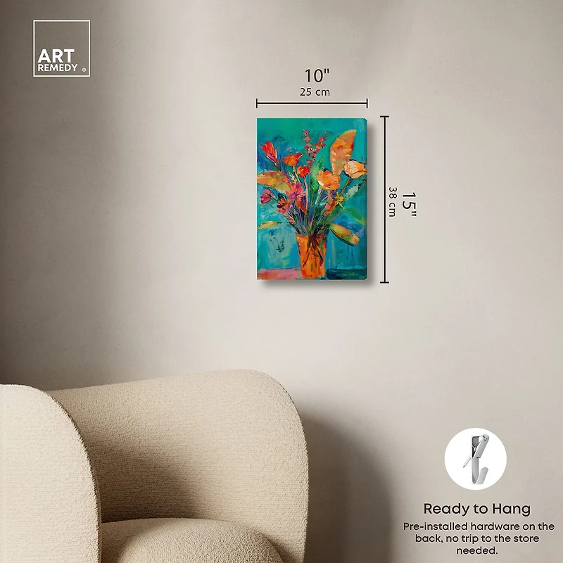 ART REMEDY® "Bold And Bright Flower Vase" Giclee Floral And Botanical Canvas Art