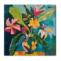ART REMEDY® "Vase Of Tropical Flowers Ii" Giclee Floral And Botanical Canvas Art