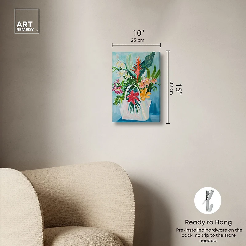 ART REMEDY® "Tropical Flower Bag" Giclee Floral And Botanical Canvas Art