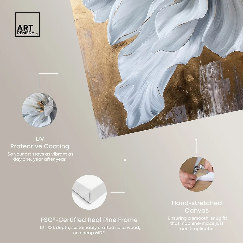 ART REMEDY® "Bloom White Petals" Giclee Floral And Botanical Canvas Art