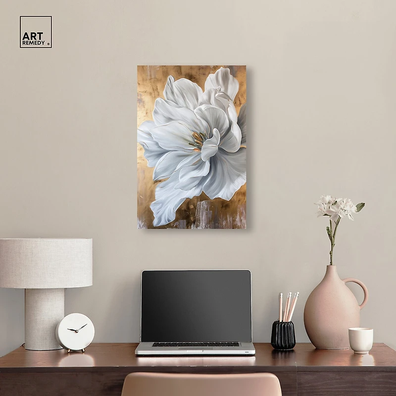 ART REMEDY® "Bloom White Petals" Giclee Floral And Botanical Canvas Art