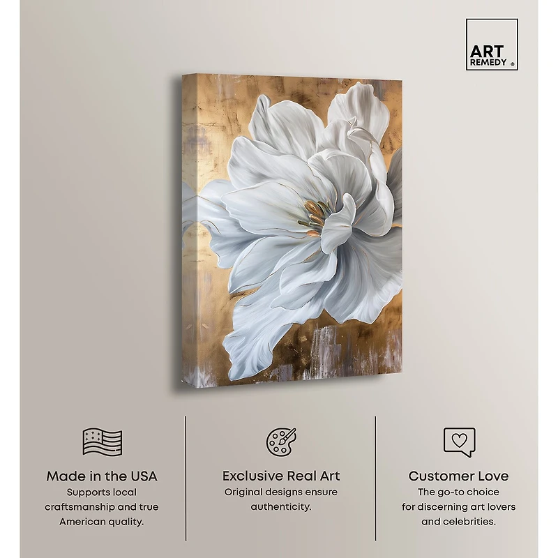 ART REMEDY® "Bloom White Petals" Giclee Floral And Botanical Canvas Art