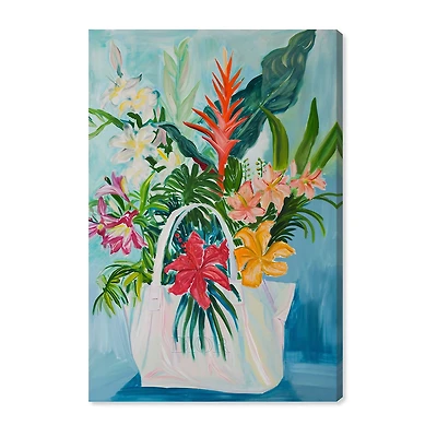 ART REMEDY® "Tropical Flower Bag" Giclee Floral And Botanical Canvas Art