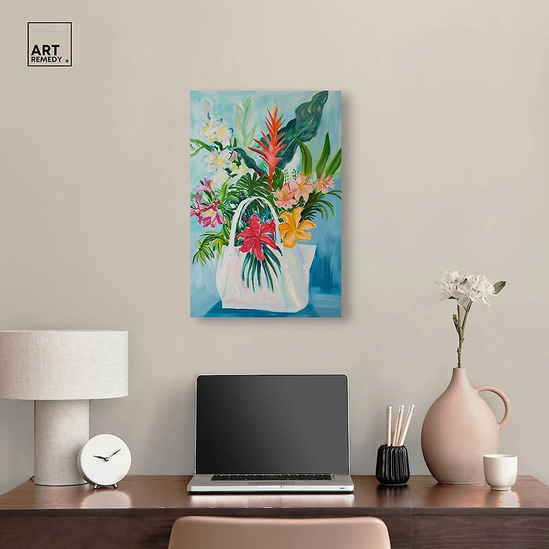 ART REMEDY® "Tropical Flower Bag" Giclee Floral And Botanical Canvas Art