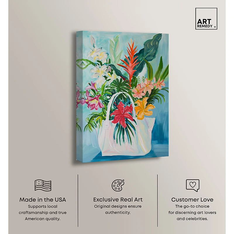 ART REMEDY® "Tropical Flower Bag" Giclee Floral And Botanical Canvas Art