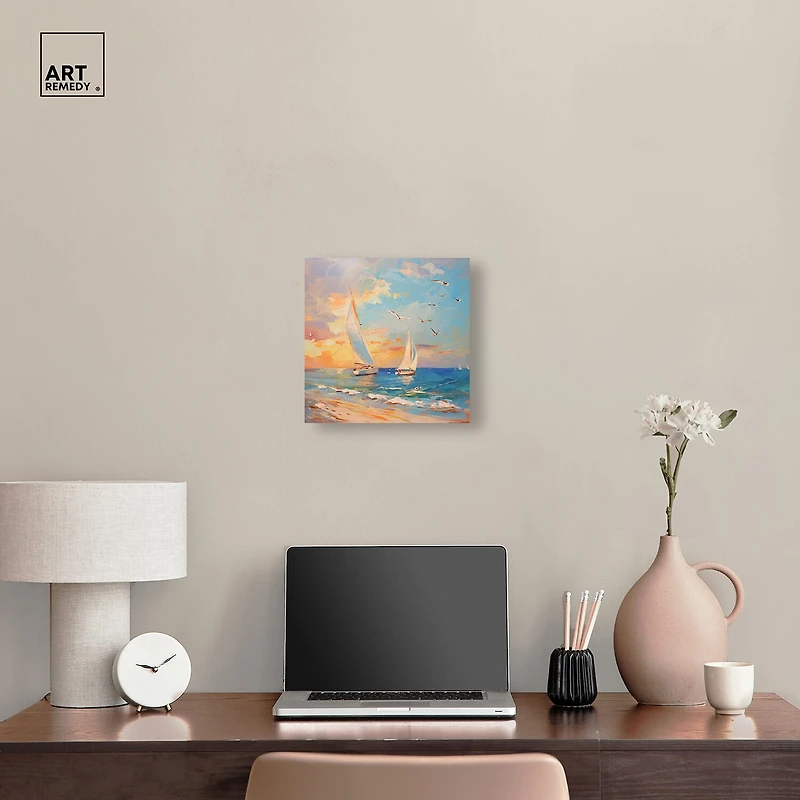 ART REMEDY® "Sailboats In The Sunset" Giclee Nautical And Coastal Canvas Art