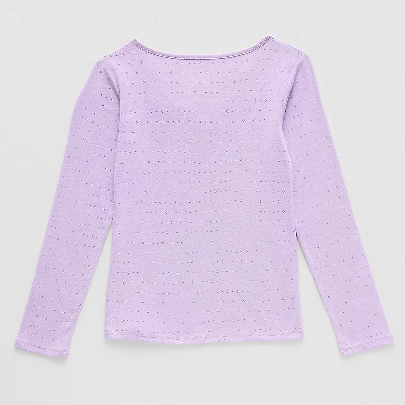 Little & Big Kid Girls V Neck Long Sleeve Regular Fit Hello Kitty Kuromi Graphic T-Shirt