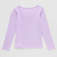Little & Big Kid Girls V Neck Long Sleeve Regular Fit Hello Kitty Kuromi Graphic T-Shirt