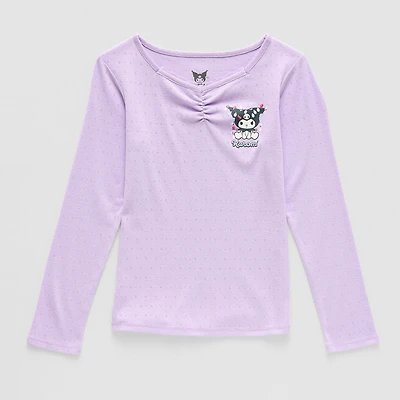 Little & Big Kid Girls V Neck Long Sleeve Regular Fit Hello Kitty Kuromi Graphic T-Shirt
